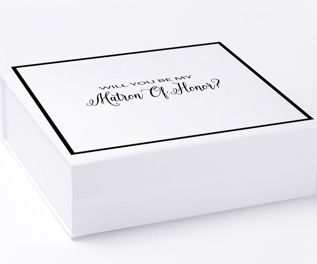 Will You Be My Matron of Honor? Proposal Box White -  Border - No ribbon