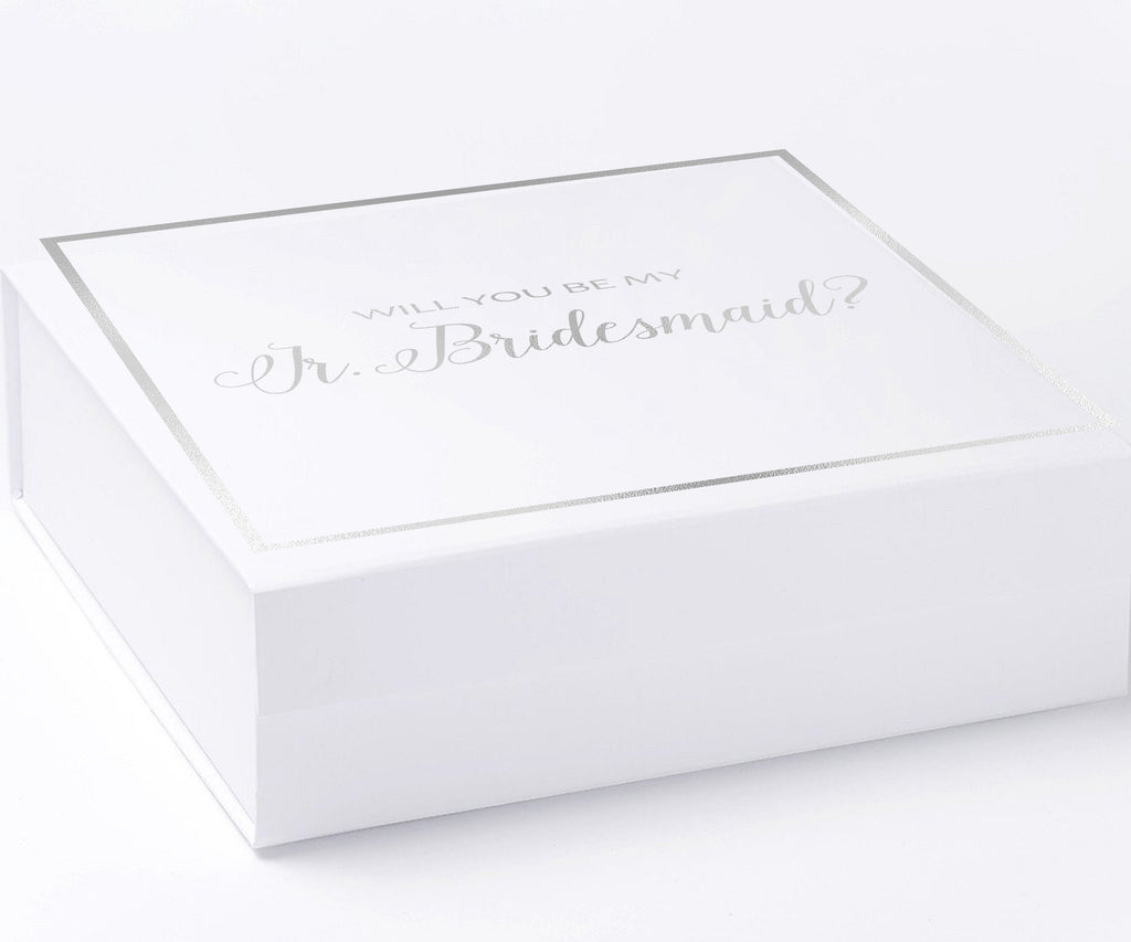 Will You Be My Jr Bridesmaid? Proposal Box White -  Border - No ribbon