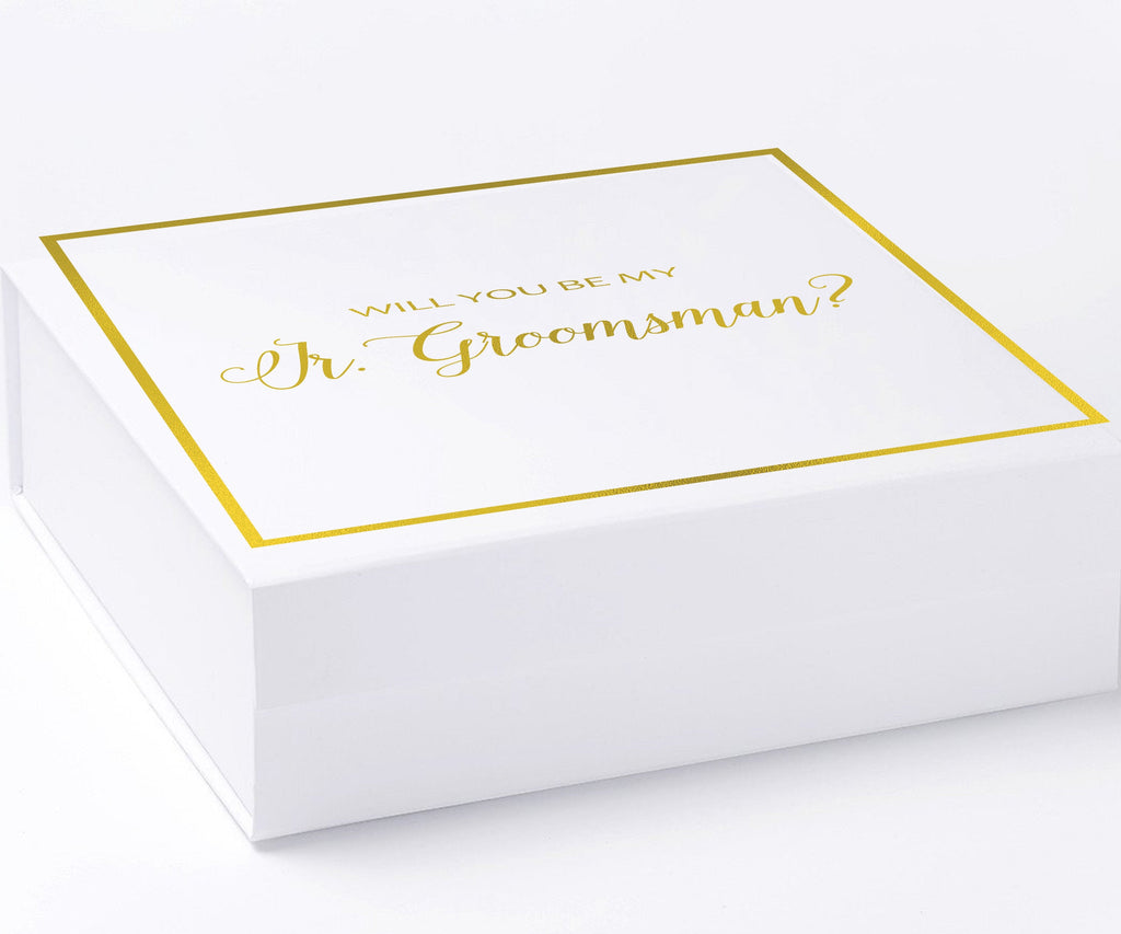 Will You Be My jr groomsman? Proposal Box White -  Border - No ribbon